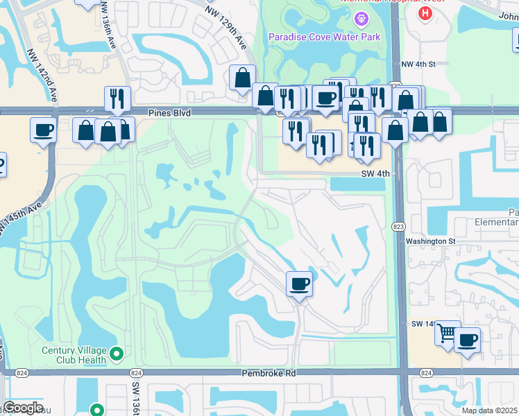 map of restaurants, bars, coffee shops, grocery stores, and more near 701 Southwest Flamingo West Drive in Pembroke Pines