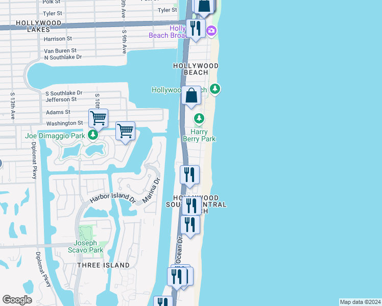 map of restaurants, bars, coffee shops, grocery stores, and more near in Hollywood