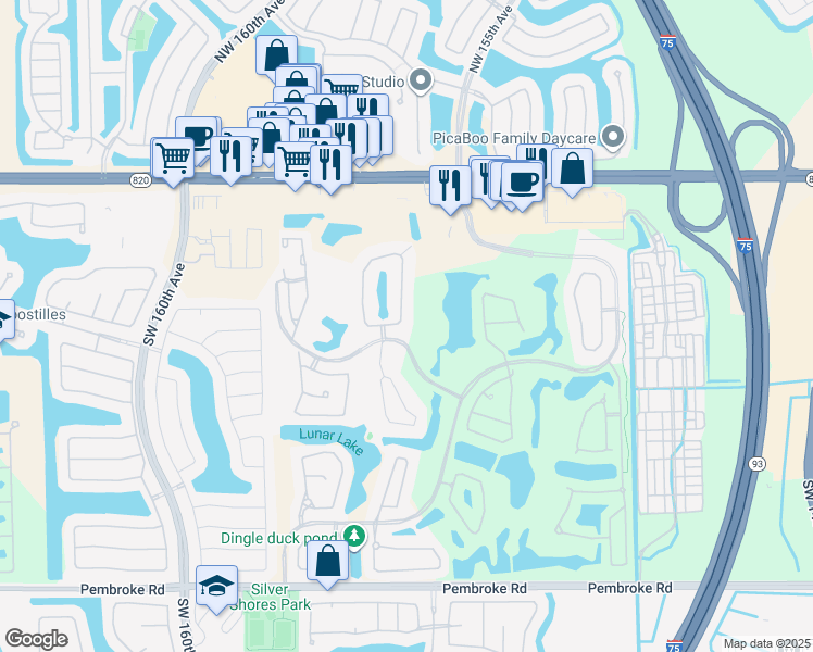 map of restaurants, bars, coffee shops, grocery stores, and more near 632 Enclave Circle East in Pembroke Pines