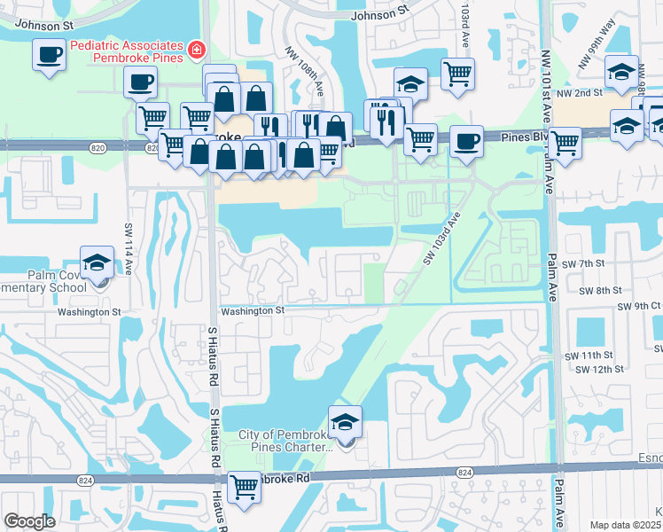 map of restaurants, bars, coffee shops, grocery stores, and more near 636 Southwest 107th Avenue in Pembroke Pines