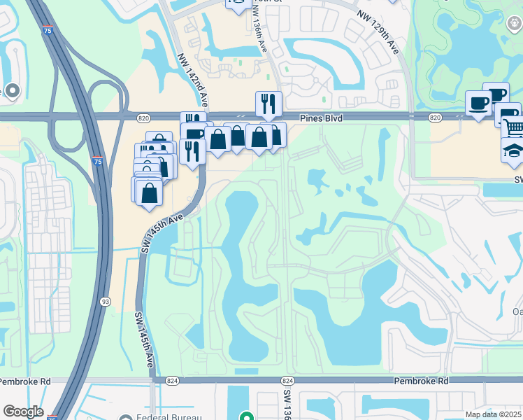 map of restaurants, bars, coffee shops, grocery stores, and more near 650 Southwest 138th Avenue in Pembroke Pines
