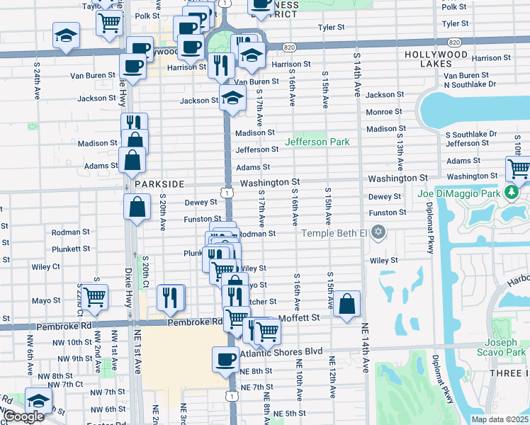 map of restaurants, bars, coffee shops, grocery stores, and more near 1015 South 17th Avenue in Hollywood