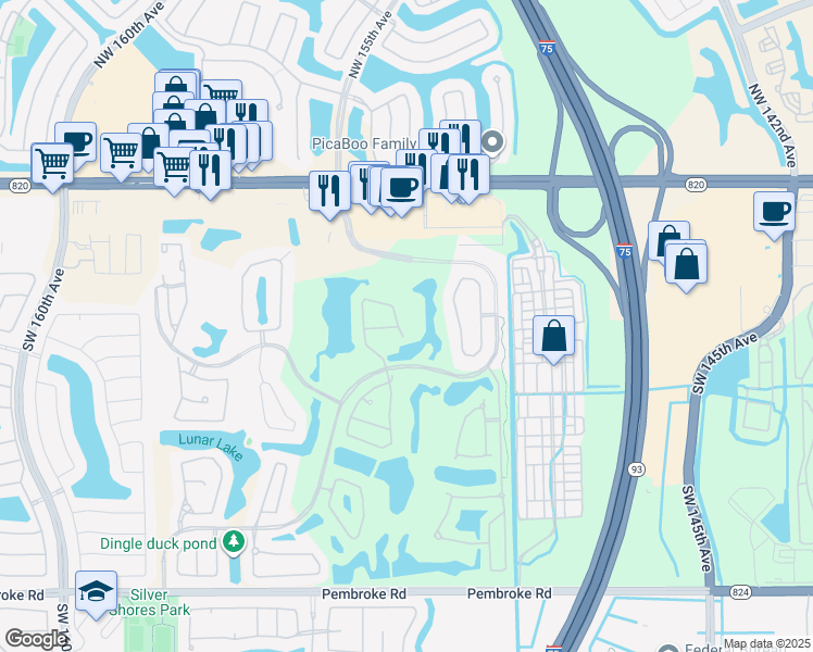 map of restaurants, bars, coffee shops, grocery stores, and more near 600 Laurel Lane East in Pembroke Pines