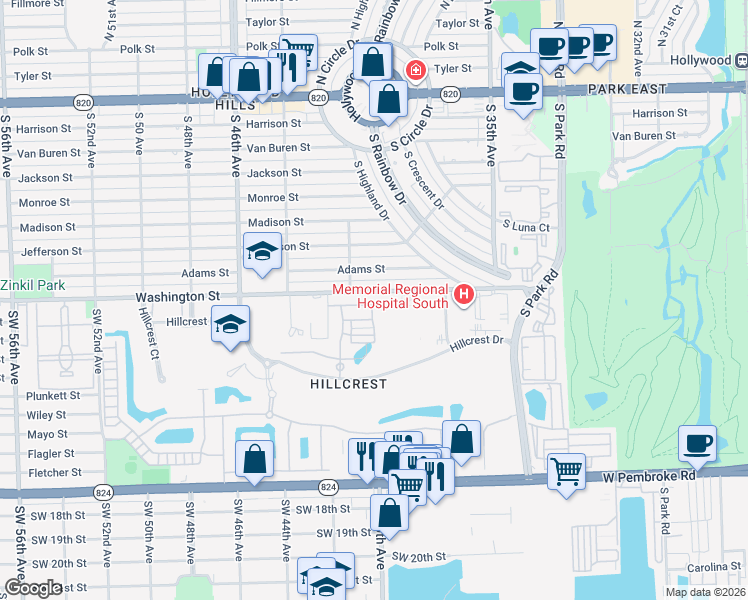 map of restaurants, bars, coffee shops, grocery stores, and more near 3943 Mahogany Lane in Hollywood