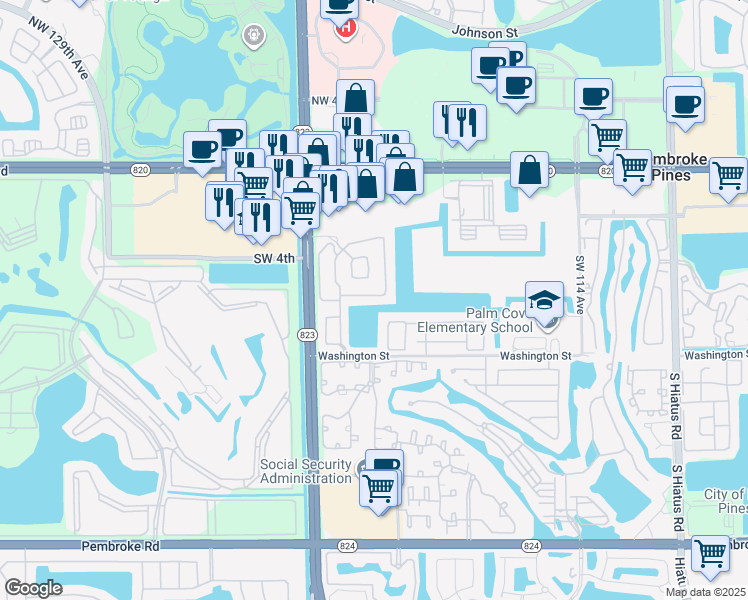 map of restaurants, bars, coffee shops, grocery stores, and more near 12028 Southwest 5th Court in Pembroke Pines