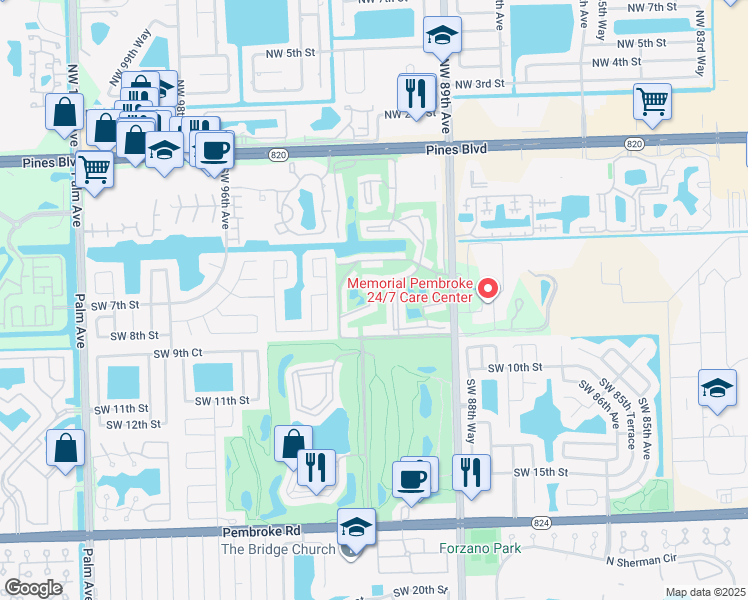 map of restaurants, bars, coffee shops, grocery stores, and more near 811 South Hollybrook Drive in Pembroke Pines