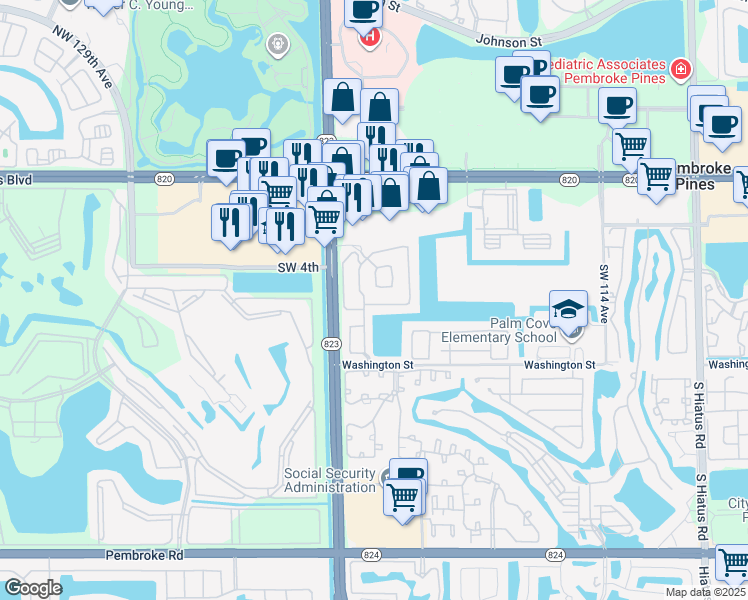 map of restaurants, bars, coffee shops, grocery stores, and more near 12186 Southwest 5th Court in Pembroke Pines