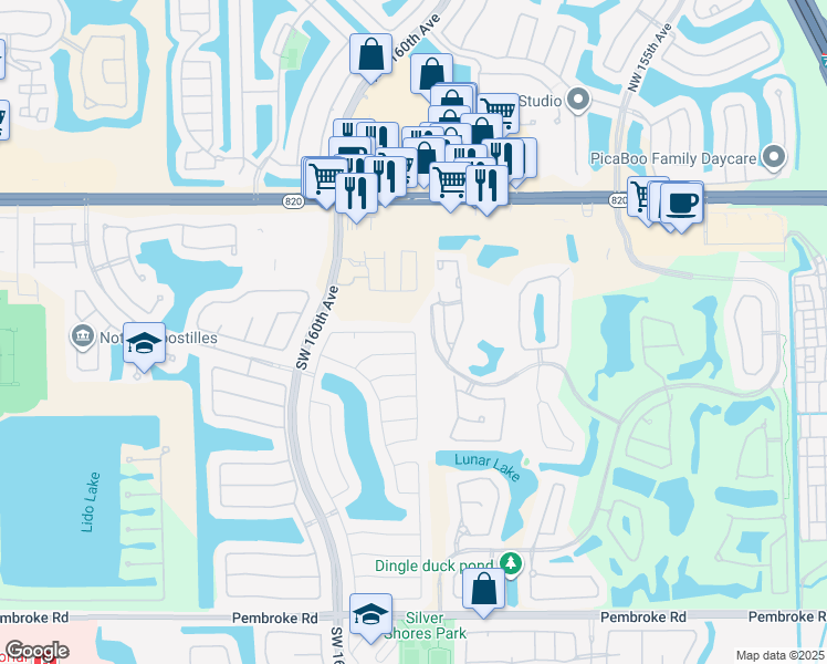 map of restaurants, bars, coffee shops, grocery stores, and more near 15963 Southwest 4th Street in Pembroke Pines