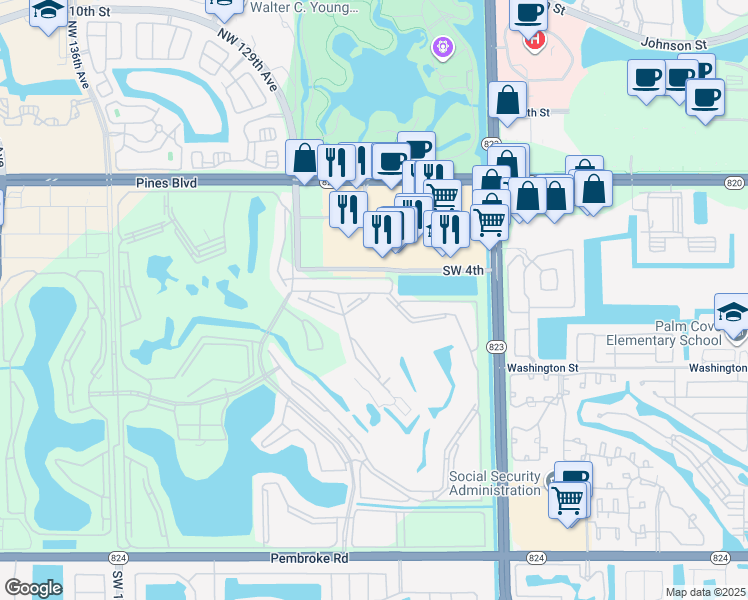 map of restaurants, bars, coffee shops, grocery stores, and more near 12800 Southwest 7th Court in Pembroke Pines