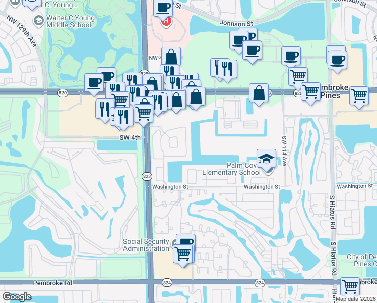 map of restaurants, bars, coffee shops, grocery stores, and more near 12028 Southwest 5th Court in Pembroke Pines