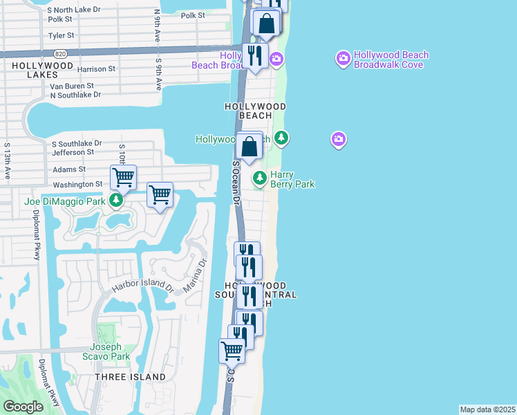 map of restaurants, bars, coffee shops, grocery stores, and more near 1351 Azalea Terrace in Hollywood