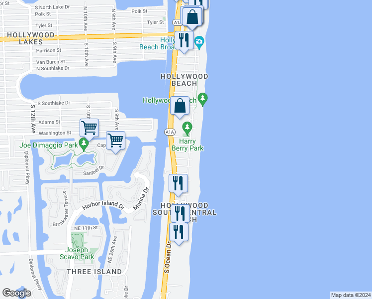 map of restaurants, bars, coffee shops, grocery stores, and more near 1351 Azalea Terrace in Hollywood