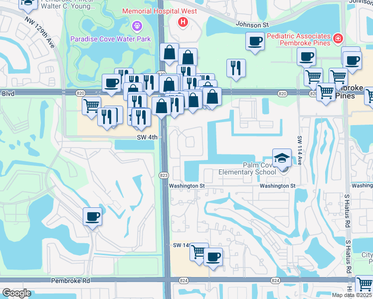map of restaurants, bars, coffee shops, grocery stores, and more near 336 Southwest 121st Terrace in Pembroke Pines