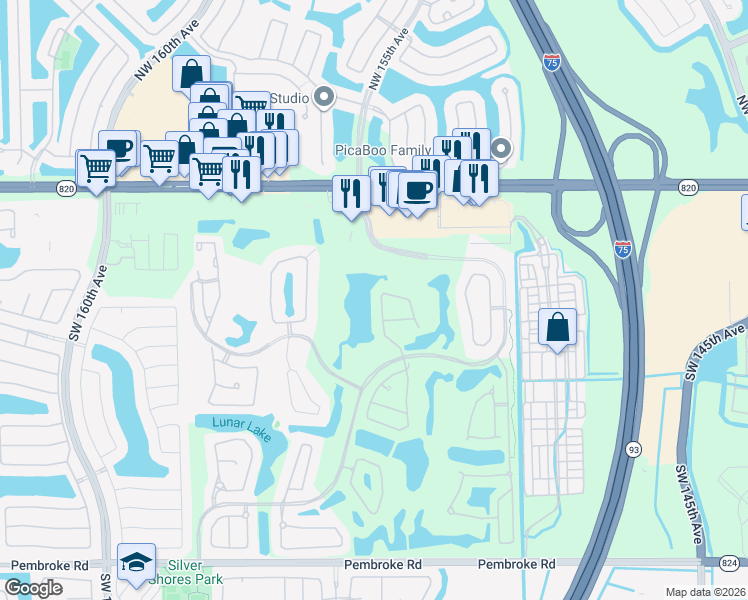 map of restaurants, bars, coffee shops, grocery stores, and more near 600 Laurel Lane East in Pembroke Pines