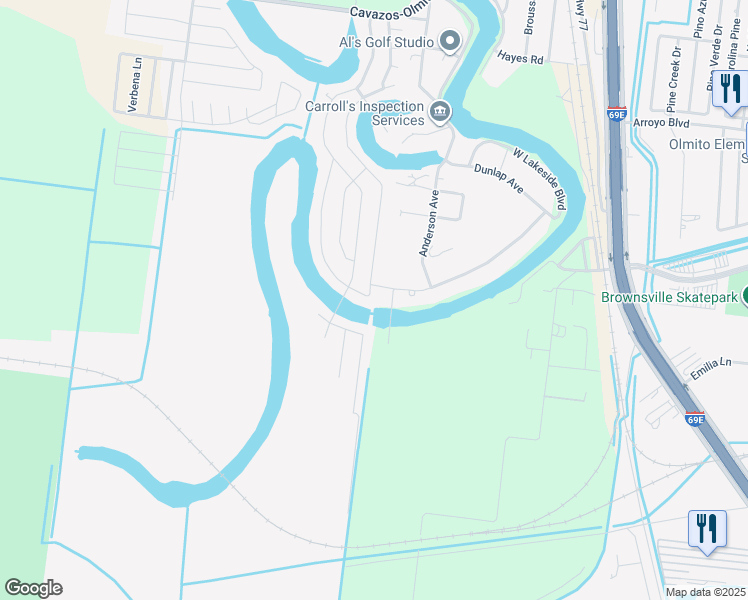 map of restaurants, bars, coffee shops, grocery stores, and more near 6064 West Lakeside Boulevard in Olmito