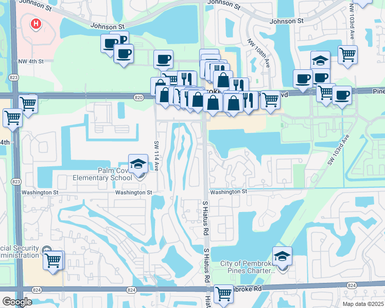 map of restaurants, bars, coffee shops, grocery stores, and more near 4300 Southwest 113th Terrace in Pembroke Pines