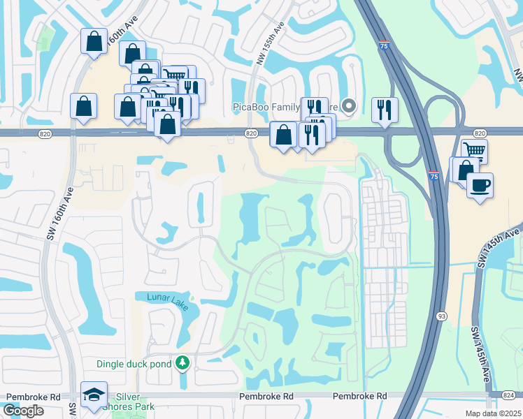 map of restaurants, bars, coffee shops, grocery stores, and more near 600 Laurel Lane East in Pembroke Pines
