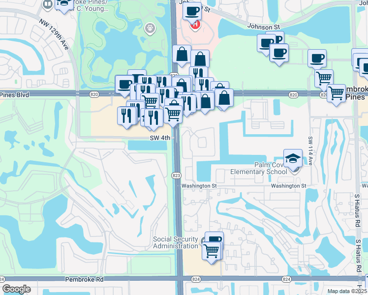 map of restaurants, bars, coffee shops, grocery stores, and more near 387 South West 122nd Terrace in Pembroke Pines