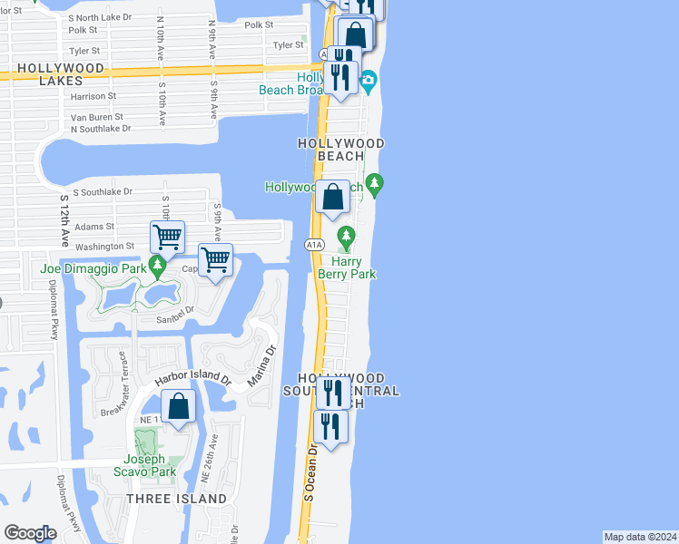 map of restaurants, bars, coffee shops, grocery stores, and more near 1351 Azalea Terrace in Hollywood