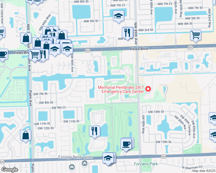 map of restaurants, bars, coffee shops, grocery stores, and more near 8970 South Hollybrook Boulevard in Pembroke Pines