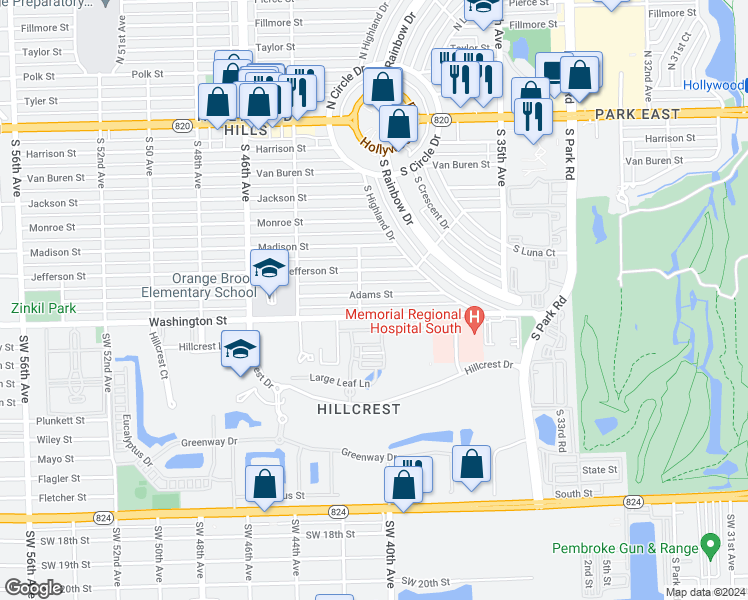 map of restaurants, bars, coffee shops, grocery stores, and more near 4008 Adams Street in Hollywood