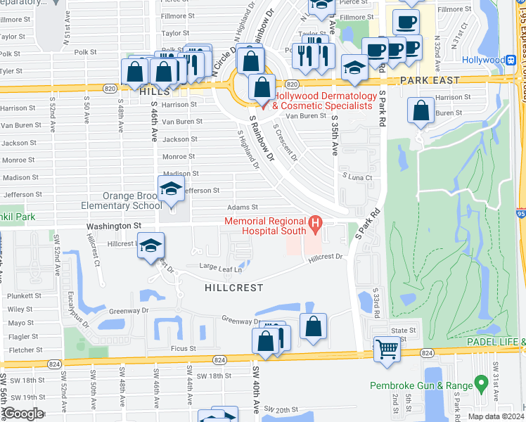 map of restaurants, bars, coffee shops, grocery stores, and more near 3908 Adams Street in Hollywood
