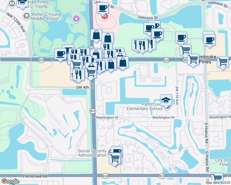 map of restaurants, bars, coffee shops, grocery stores, and more near 330 Southwest 120th Avenue in Pembroke Pines