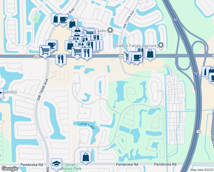 map of restaurants, bars, coffee shops, grocery stores, and more near 552 Enclave Circle West in Pembroke Pines