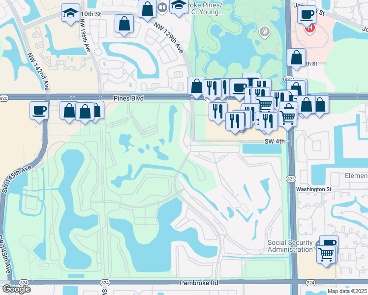 map of restaurants, bars, coffee shops, grocery stores, and more near 800 Southwest 130th Terrace in Pembroke Pines