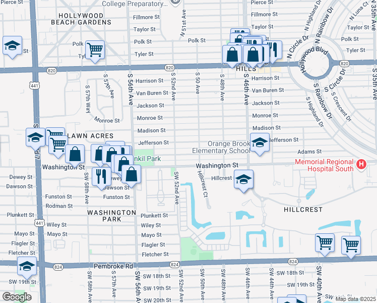 map of restaurants, bars, coffee shops, grocery stores, and more near 5101 Adams Street in Hollywood