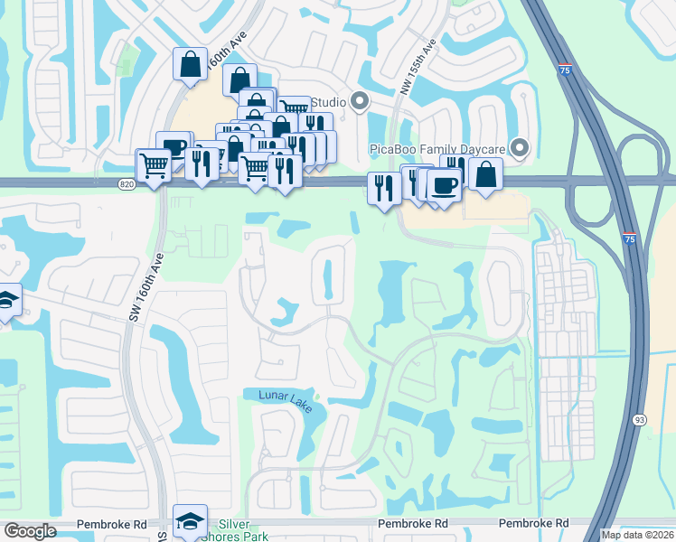map of restaurants, bars, coffee shops, grocery stores, and more near 552 Enclave Circle West in Pembroke Pines