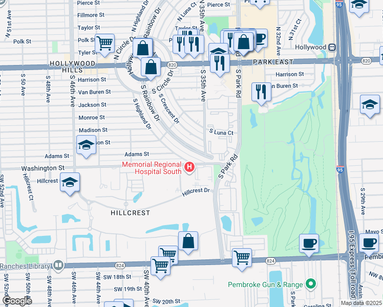 map of restaurants, bars, coffee shops, grocery stores, and more near 746 South Rainbow Drive in Hollywood