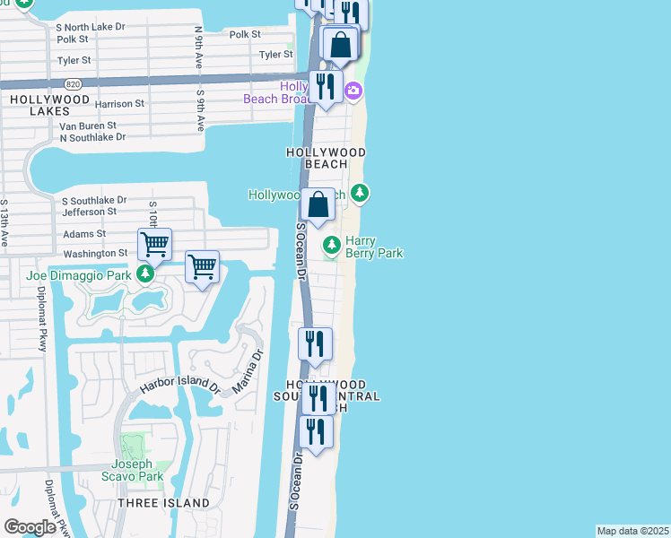 map of restaurants, bars, coffee shops, grocery stores, and more near 1351 Azalea Terrace in Hollywood