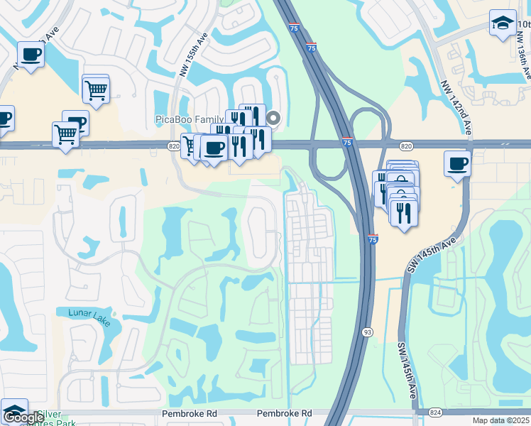 map of restaurants, bars, coffee shops, grocery stores, and more near 501 Cypress Pointe Drive West in Pembroke Pines