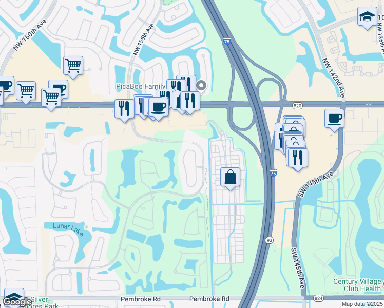 map of restaurants, bars, coffee shops, grocery stores, and more near 501 Cypress Pointe Drive West in Pembroke Pines