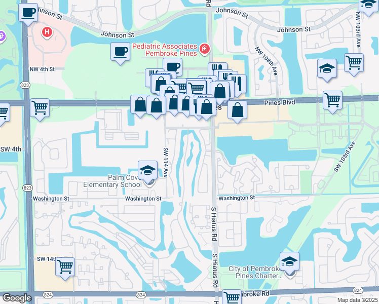 map of restaurants, bars, coffee shops, grocery stores, and more near 435 Southwest 113th Lane in Pembroke Pines