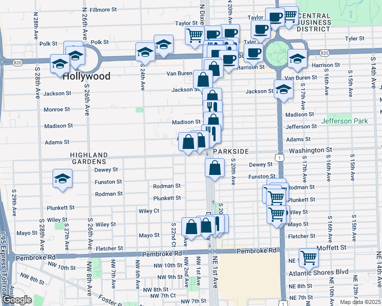 map of restaurants, bars, coffee shops, grocery stores, and more near in Hollywood