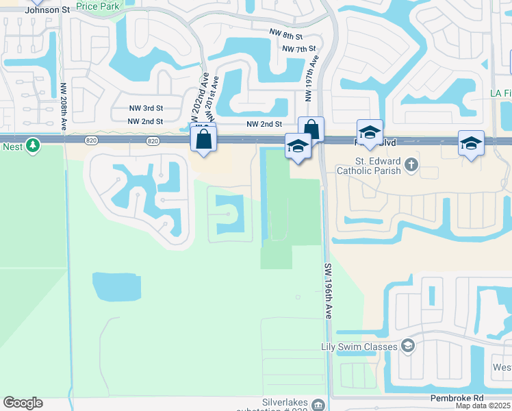 map of restaurants, bars, coffee shops, grocery stores, and more near 450 Southwest 198th Terrace in Pembroke Pines
