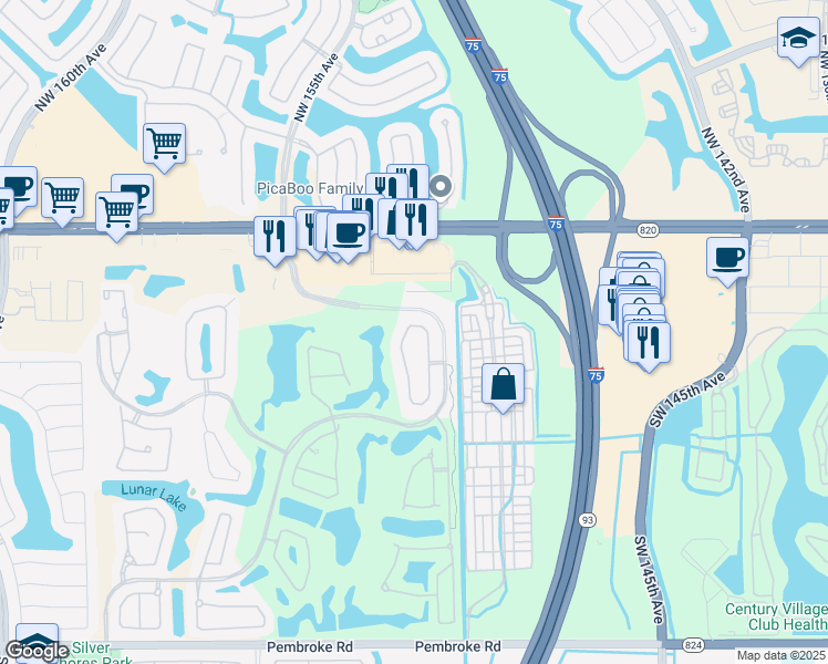 map of restaurants, bars, coffee shops, grocery stores, and more near 501 Cypress Pointe Drive West in Pembroke Pines