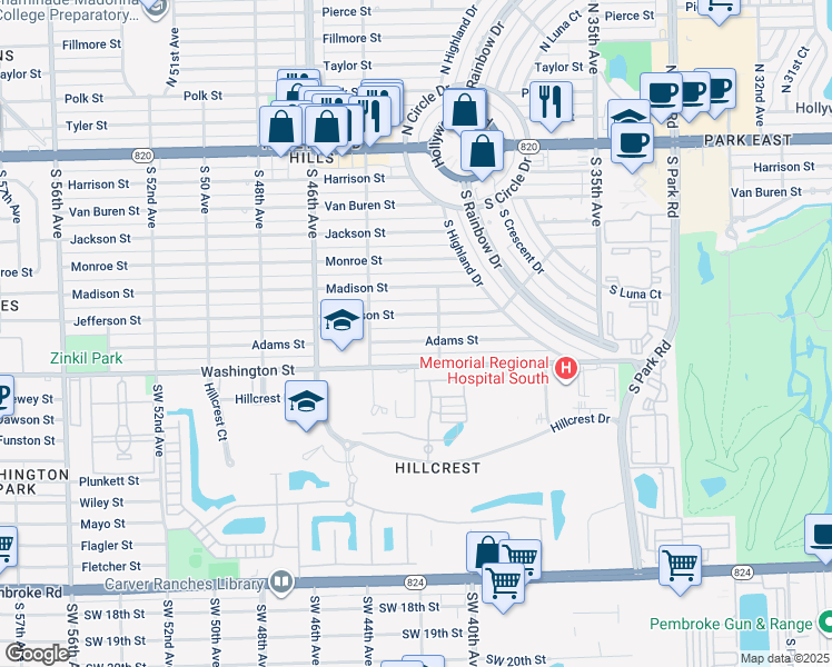 map of restaurants, bars, coffee shops, grocery stores, and more near 4209 Adams Street in Hollywood