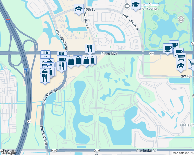 map of restaurants, bars, coffee shops, grocery stores, and more near 514 Southwest 135th Terrace in Pembroke Pines