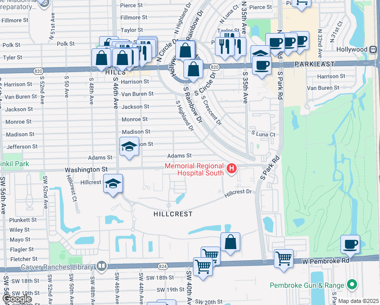 map of restaurants, bars, coffee shops, grocery stores, and more near 4009 Adams Street in Hollywood