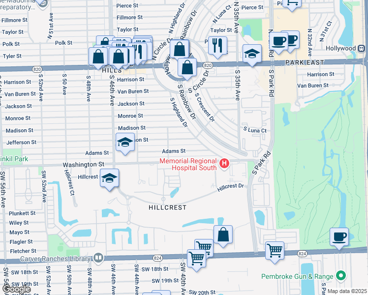 map of restaurants, bars, coffee shops, grocery stores, and more near 4009 Adams Street in Hollywood