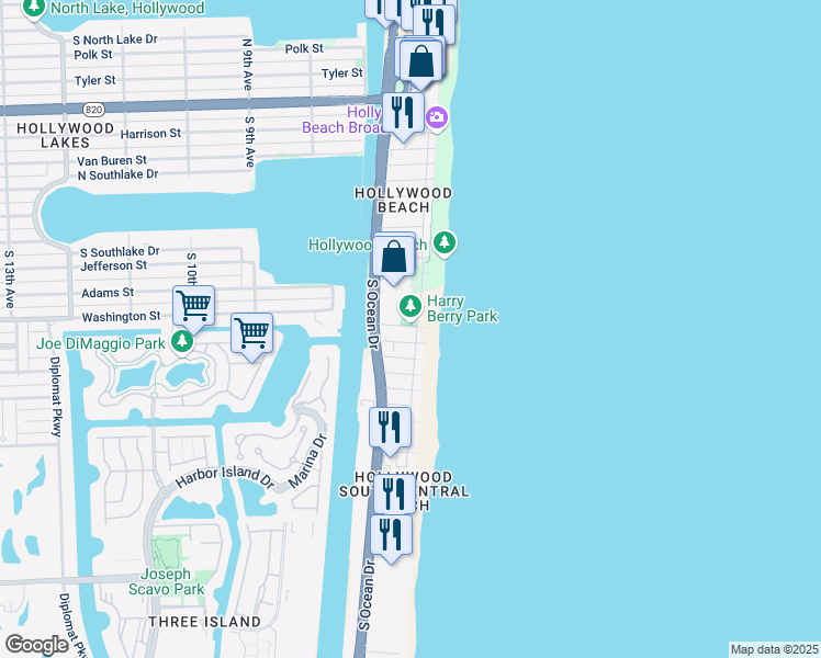 map of restaurants, bars, coffee shops, grocery stores, and more near 1351 Azalea Terrace in Hollywood