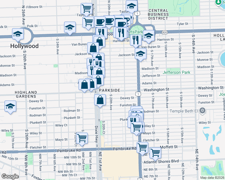 map of restaurants, bars, coffee shops, grocery stores, and more near in Hollywood