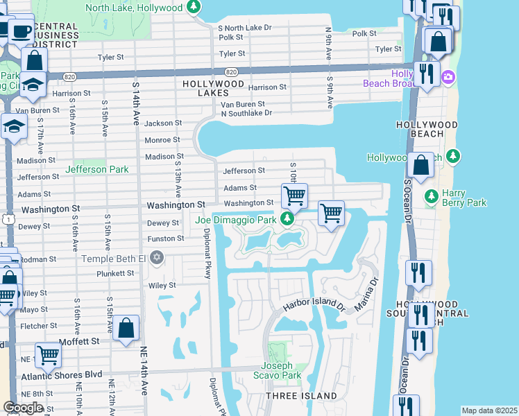 map of restaurants, bars, coffee shops, grocery stores, and more near 1041 Harbor Court in Hollywood