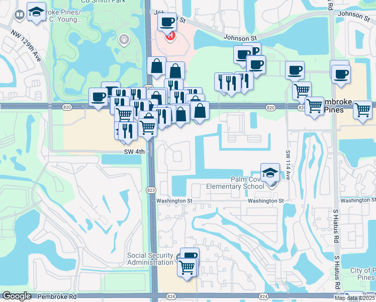 map of restaurants, bars, coffee shops, grocery stores, and more near 316 Southwest 120th Avenue in Pembroke Pines