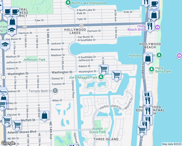 map of restaurants, bars, coffee shops, grocery stores, and more near 1041 Harbor Court in Hollywood