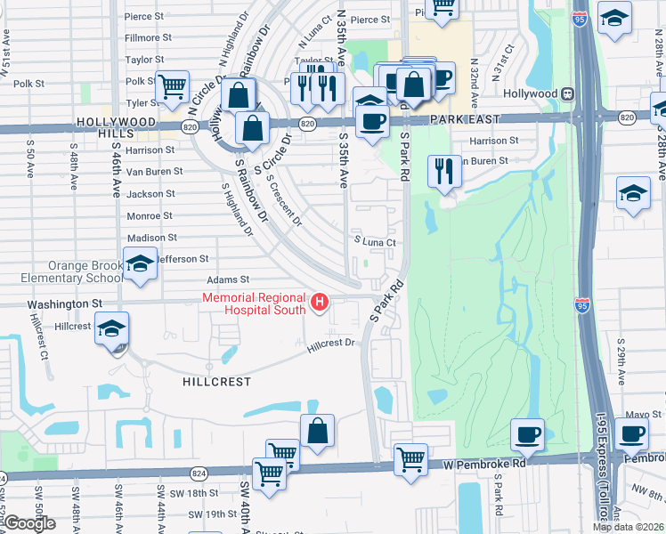map of restaurants, bars, coffee shops, grocery stores, and more near 746 South Rainbow Drive in Hollywood