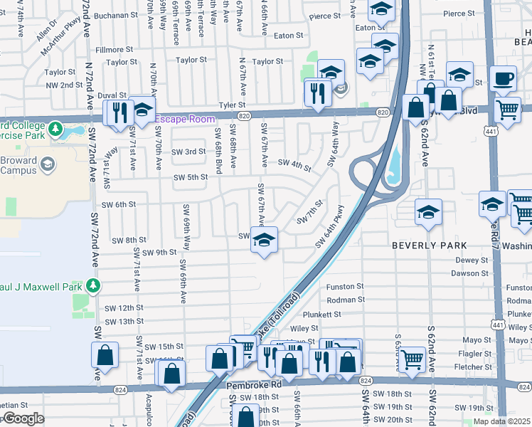 map of restaurants, bars, coffee shops, grocery stores, and more near 700 Southwest 67th Avenue in Pembroke Pines